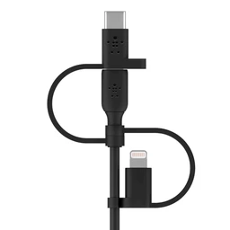 کابل شارژ سریع  بلکین 1 به 3 USB-A به لایتنینگ - USB-C و Micro-USB مدل CAC001bt1MBK با گارانتی 18 ماهه شرکتی