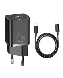 شارژر دیواری 25W باسئوس مدل Baseus Super Si Quick Charger 1C EU Sets(TZCCSUP-L) به همراه کابل 1M با گارانتی 24 ماهه شرکتی