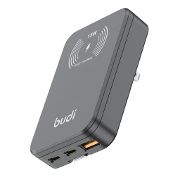 شارژر 30 وات بودی مدل Budi AC336WSB با 2 خروجی USB-C، یک خروجی USB و شارژر بی سیم با گارانتی ۱۸ ماهه شرکتی (۶ ماه تعویض)