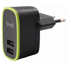 شارژر دیواری 12 وات بودی مدل Budi M8J056E با خروجی USB به همراه دو کابل USB به microUSB و USB به لایتنینگ با گارانتی ۱۸ ماهه شرکتی (۶ ماه تعویض)