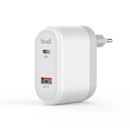 شارژر دیواری 18 وات بودی مدل Budi M8j328E با خروجی USB و USB-C با گارانتی ۱۸ ماهه شرکتی (۶ ماه تعویض)