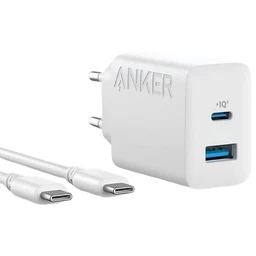 شارژر دیواری انکر مدل B2348 با توان خروجی 20 وات همراه با کابل Anker Charger (20W, 2-Port)  USB-C ١٠ Cable با گارانتی 18 ماهه شرکتی