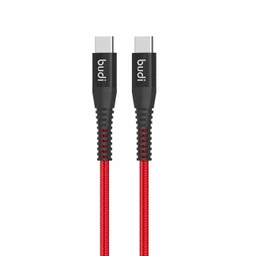 کابل شارژ کنفی USB-C به USB-C بودی مدل Budi DC198TT10R طول 1 متر با گارانتی ۱۸ ماهه شرکتی (۶ ماه تعویض)