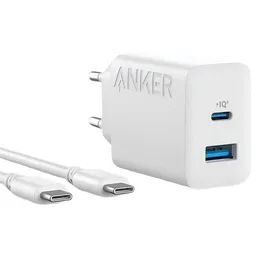شارژر دیواری انکر مدل B2348 با توان خروجی 20 وات همراه با کابل Anker Charger (20W, 2-Port)  USB-C ١٠ Cable با گارانتی 18 ماهه شرکتی