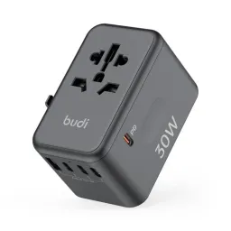 شارژر دیواری 30 وات بودی مدل Budi AC355B30 با خروجی USB و USB-C با گارانتی ۱۸ ماهه شرکتی (۶ ماه تعویض)