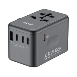 شارژر دیواری 65 وات بودی مدل Budi AC355B65 با خروجی USB و USB-C با گارانتی ۱۸ ماهه شرکتی (۶ ماه تعویض)