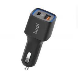 شارژر فندکی 20 وات بودی مدل Budi CC065TB38 با خروجی USB و USB-C با گارانتی ۱۸ ماهه شرکتی (۶ ماه تعویض)