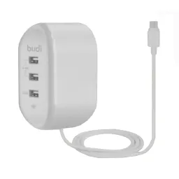 شارژر دیواری 24 وات بودی مدل Budi M8J312EM با خروجی USB و کابل microUSB با گارانتی ۱۸ ماهه شرکتی (۶ ماه تعویض)