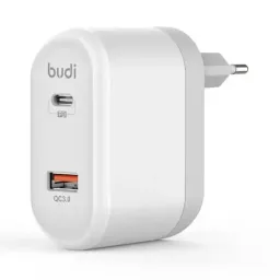 شارژر دیواری 18 وات بودی مدل Budi M8j328E با خروجی USB و USB-C با گارانتی ۱۸ ماهه شرکتی (۶ ماه تعویض)