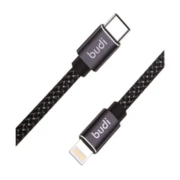 کابل شارژ کنفی USB-C به لایتنینگ بودی مدل Budi DC206TL20B طول 2 متر با گارانتی ۱۸ ماهه شرکتی (۶ ماه تعویض)