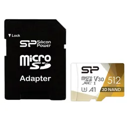 کارت حافظه میکرو اس دی 512 گیگابایت سیلیکون مدل Silicon Power MicroSD XC CL10 U3 Superior Pro UHS-I V30 A1 4K UHD W/1 100/80 با گارانتی 60 ماهه شرکتی