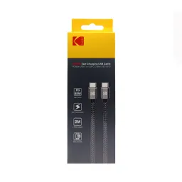 کابل شارژ کنفی USB-C به USB-C کداک 65 وات مدل Kodak USBC-5923 طول 2 متر با گارانتی 12 ماهه شرکتی